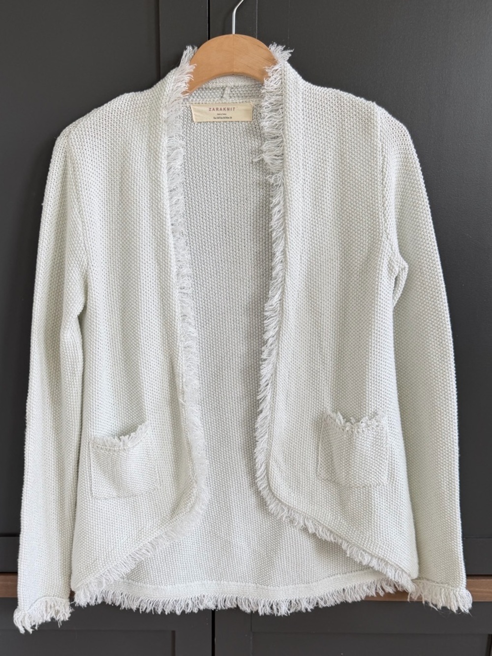 Zara Knit Open-Front Fringed Cardigan Sweater w/ Metallic Thread | M